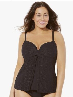 Fullfitall Women's Faux Flyaway Crochet Underwire Tankini Black size 18